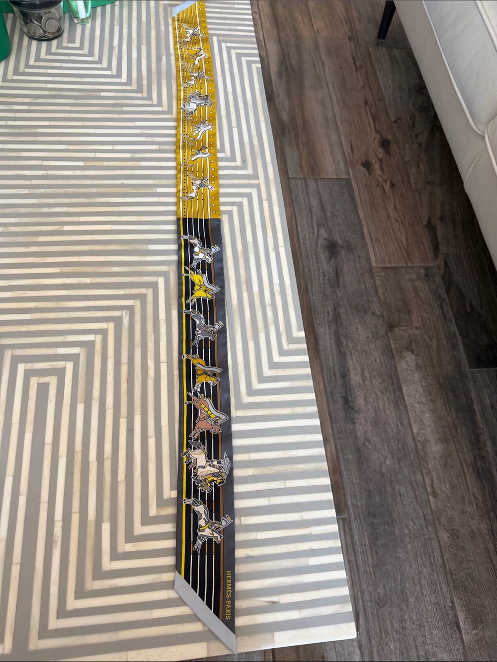 Hermes Yellow and Black Native American Equestrian twilly thin scarf